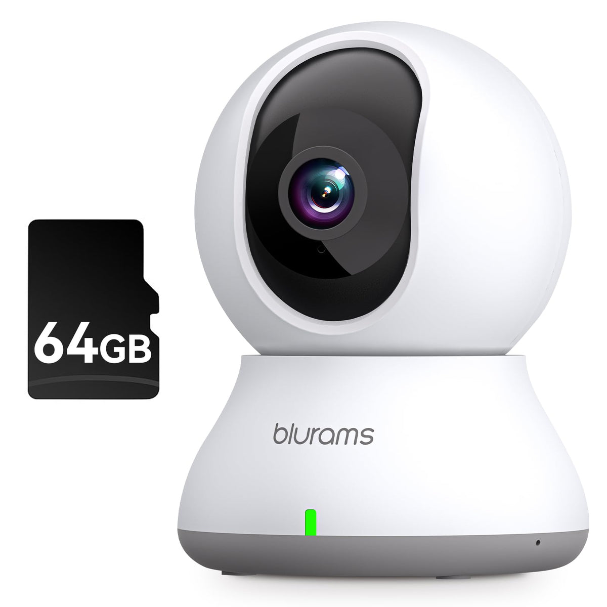 Blurams Security Camera 2K, Baby Monitor Dog Camera 360 Degree For Home Security (White + 64Gb Tf Card)