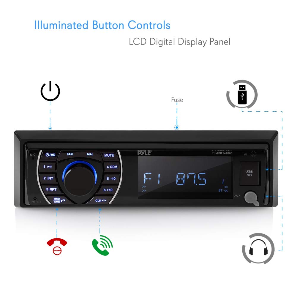 Pyle Marine Head Unit Receiver Speaker Kit   In Dash Lcd Digital Stereo Built In Bluetooth & Microphone W/ Am Fm Radio System 6.