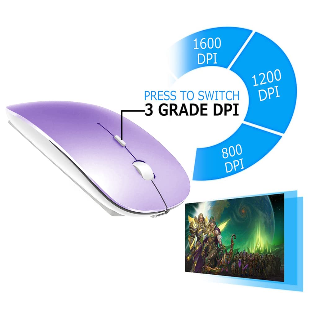 Klo Bluetooth Mouse For Macbook/Macbook Air/Pro/Ipad, Wireless Mouse For Laptop/Notebook/Pc/Ipad/Chromebook (Purple)