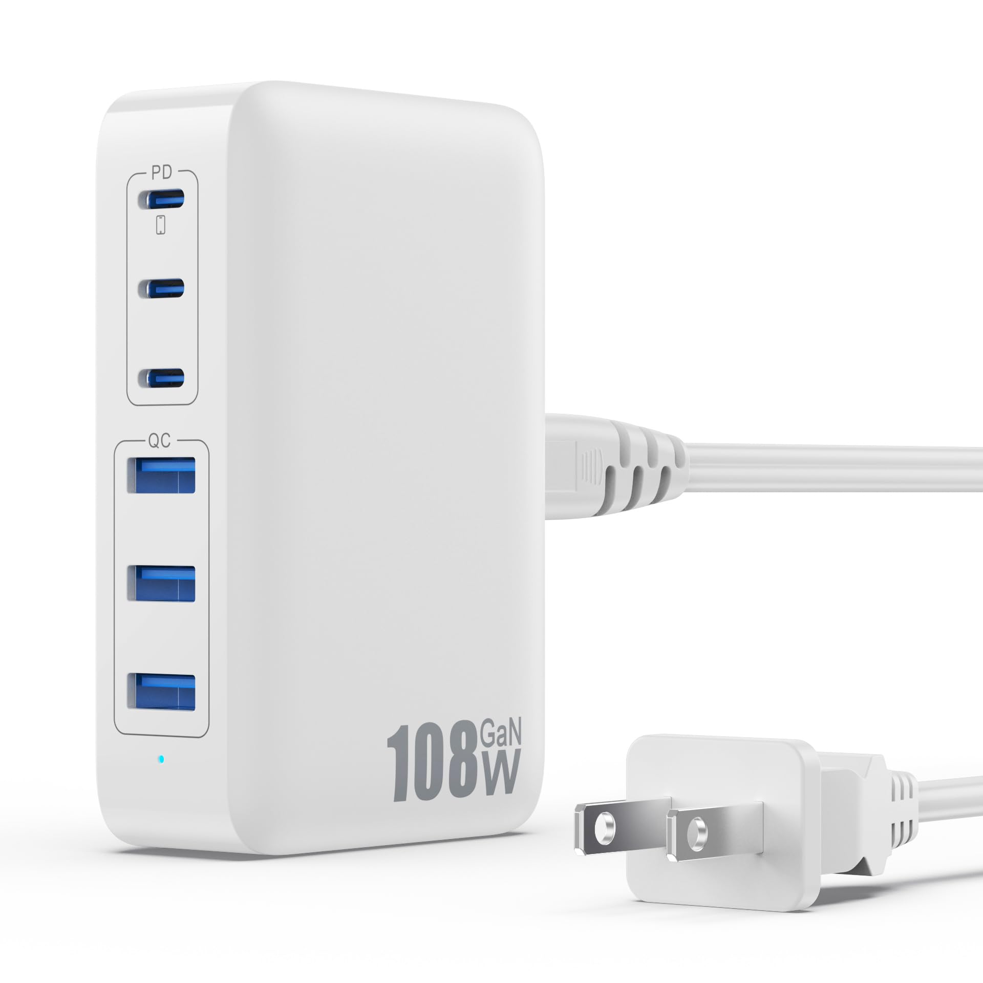 Usb C Charger Block Charging Station,108W Gan Iii 6 Port 3Xqc+3Xpd Wall Charger Adapter Plug Cube,Super Fast Type C Charging Hub