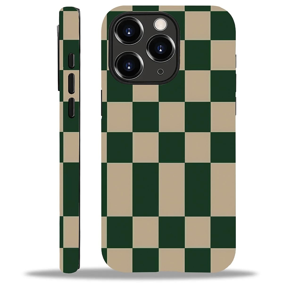 WANKBLC Compatible with iPhone 11 Pro Max Matte Case, Dark Green Beige Checkerboard Pattern for Girl Full Body Design Soft Silic