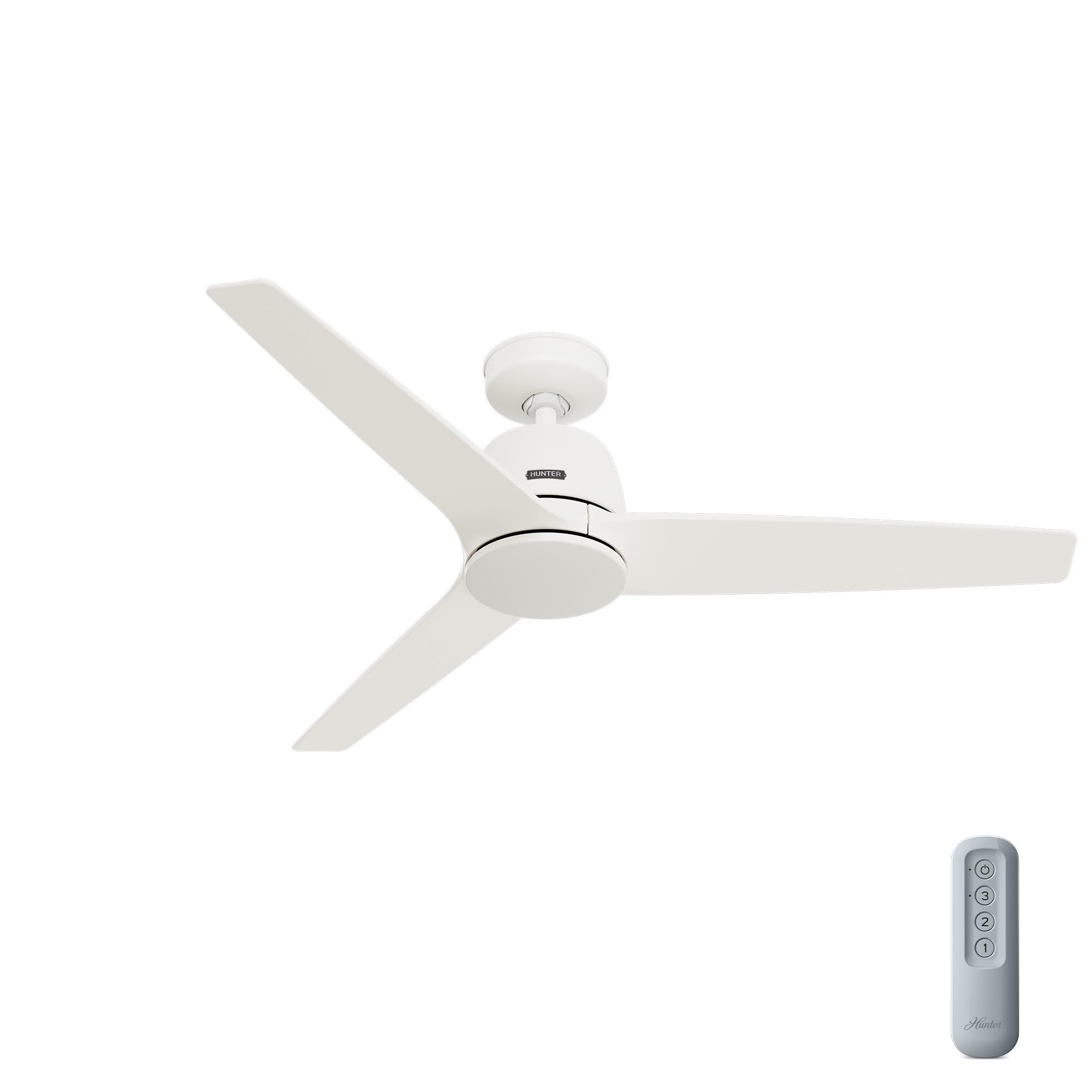 Hunter 52 inch Indoor Ceiling Fan No Light with Remote Control - White Ceiling Fan without Light, Standard Mount, 3 Blades, For