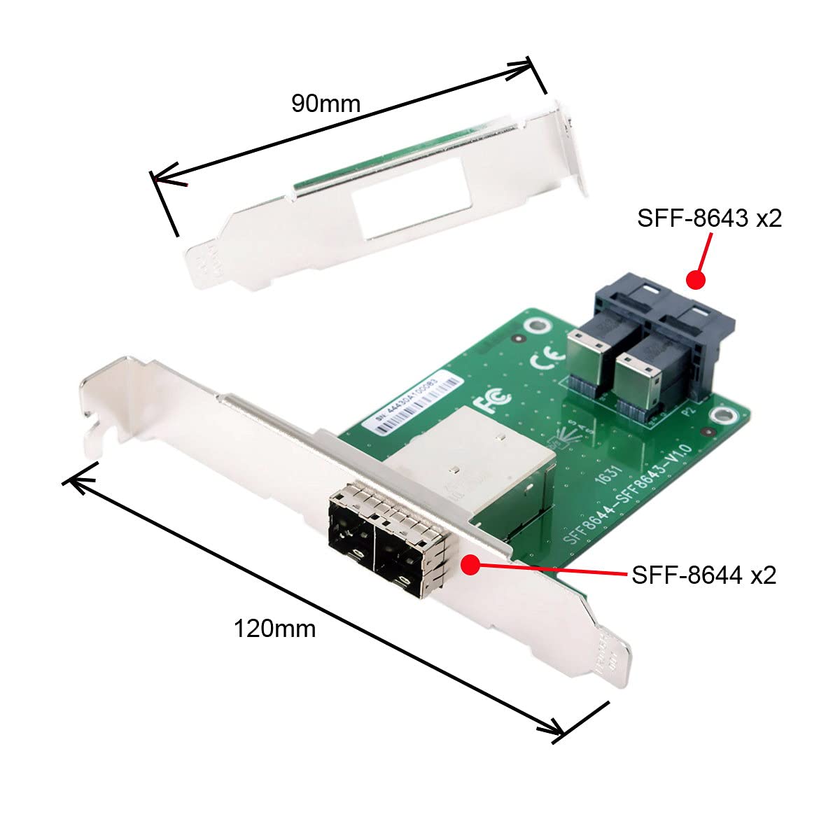 Chenyang Dual Ports Mini Sas Hd Sff 8644 To Internal Sas Hd Sff 8643 Pcba Female Adapter With Low Profile Bracket