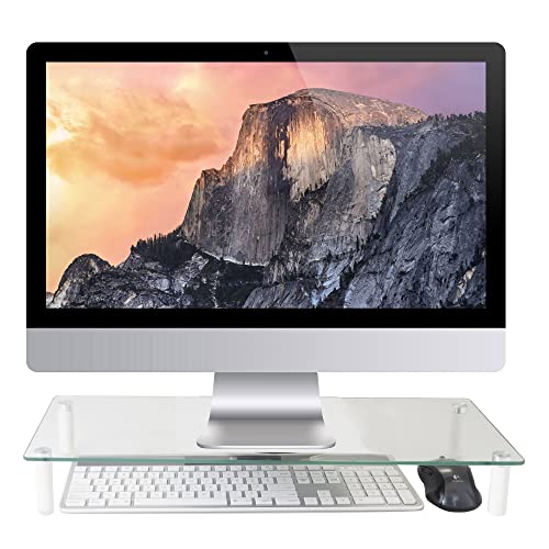 Kantek Glass Monitor Riser, 22' X 8.25' X 3.25', Clear, Supports 40 Lbs