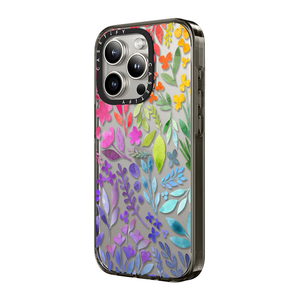 Casetify Compact Case For Iphone 15 Pro Max [2X Military Grade Drop Tested / 4Ft Drop Protection]   Floral Rainbow   Clear Black