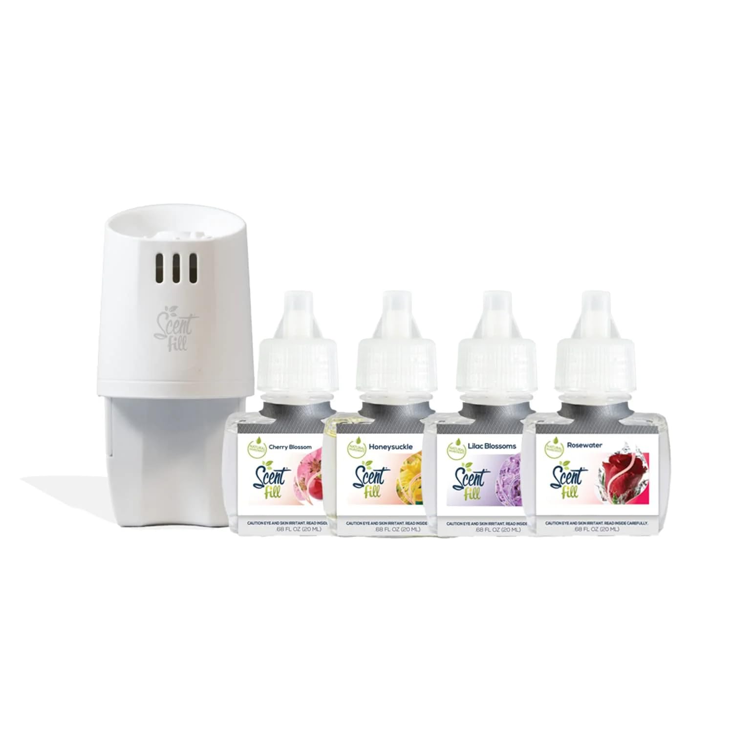 Scent Fill Spring Collection Kit (Lilac Blossom, Cherry Blossom, Honeysuckle, Rosewater), 4 Refills + Diffuser