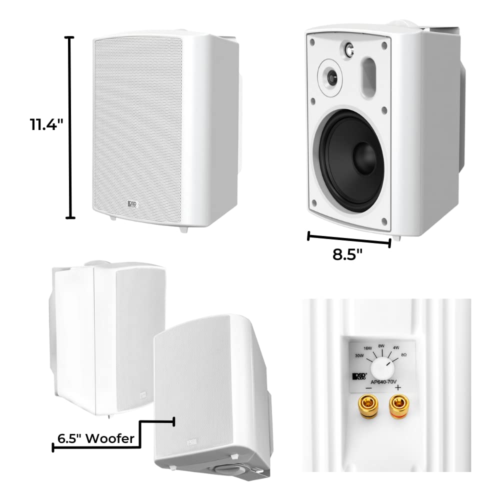 OSD 6.5' Outdoor 70V Patio Speaker Pair, 30W 16W 8W 4W Taps, Weather Proof IP54 Rated, Black   AP640