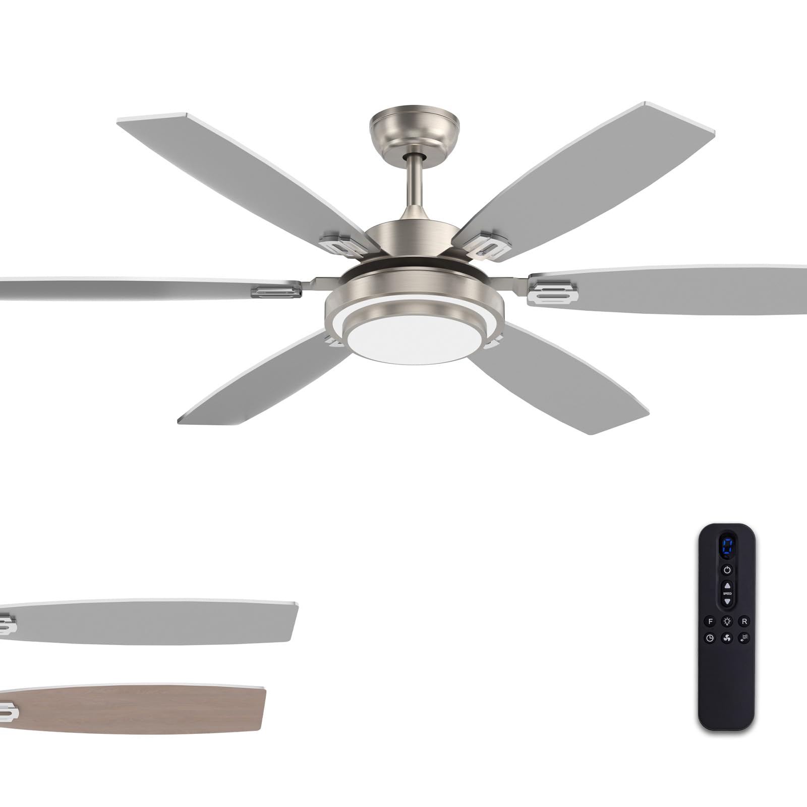 60 Inch Large Ceiling Fans with Lights and Remote Control for Living Room, Modern Nickel Ceiling Fan with Quiet Reversible DC Mo