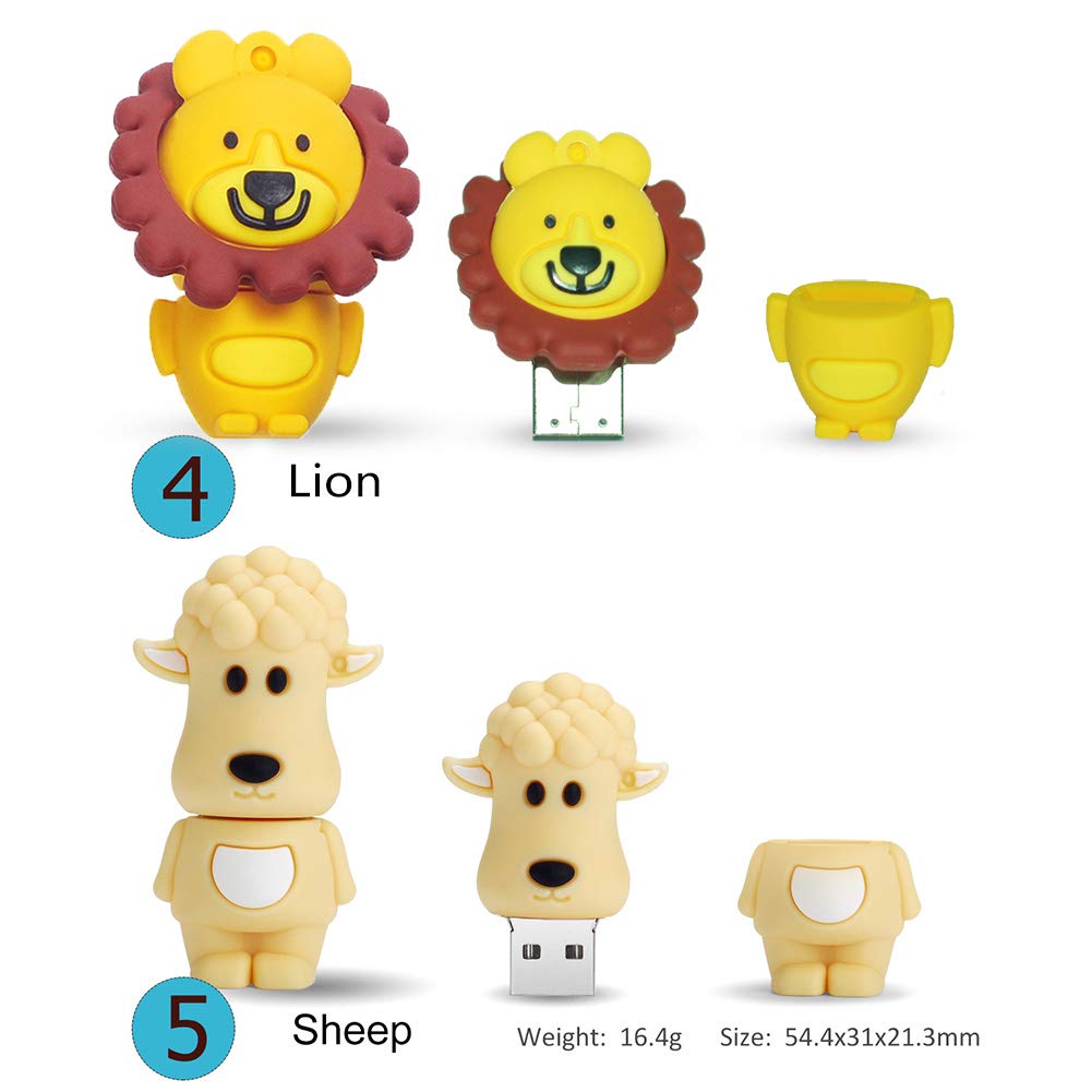 16Gb Usb Flash Drive Pack Of 5 Pcs, Borlterclamp Cute Animal Pattern Usb Drive Thumb Drive Memory Stick, Gift For Students And Children