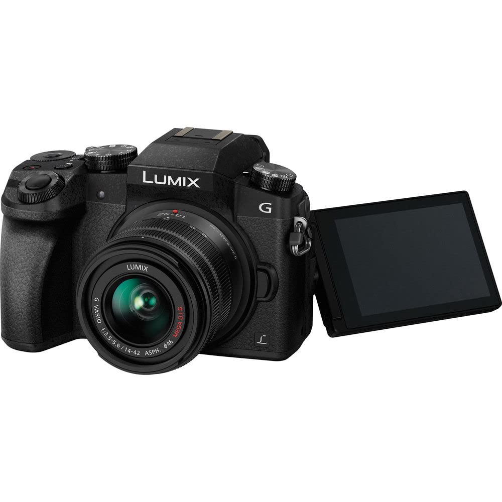 Panasonic Lumix Dmc-G7 Mirrorless Digital Camera With 14-42Mm Lens (Black) (Dmc-G7Kk) - Bundle - With Led Light + Dmw-Blc12 Batt