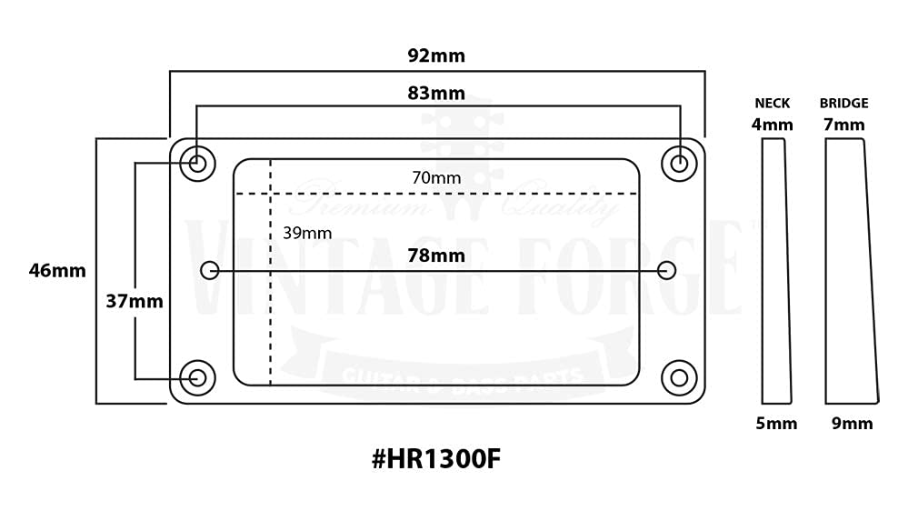 Vintage Forge Black Flat Bottom Humbucker Pickup Mounting Ring Set (Bridge & Neck) Compatible With Epiphone Guitars Hr1300F Blk