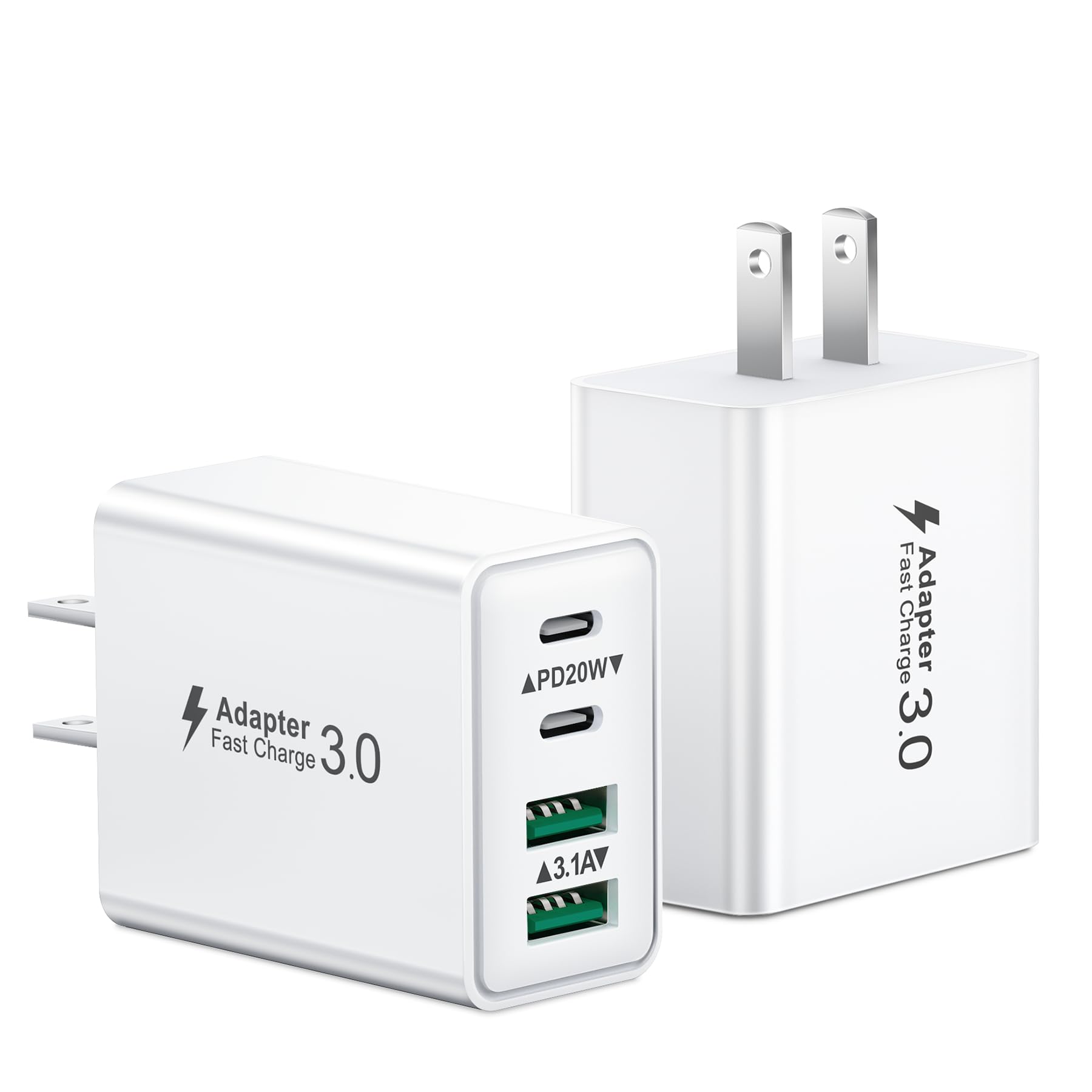 Usb C Charger Block, 2Pack 40W 4 Port Type C Fast Charging Block Dual Pd Power Adapter+Qc Plug Double Usb Wall Charger Blocks Mu