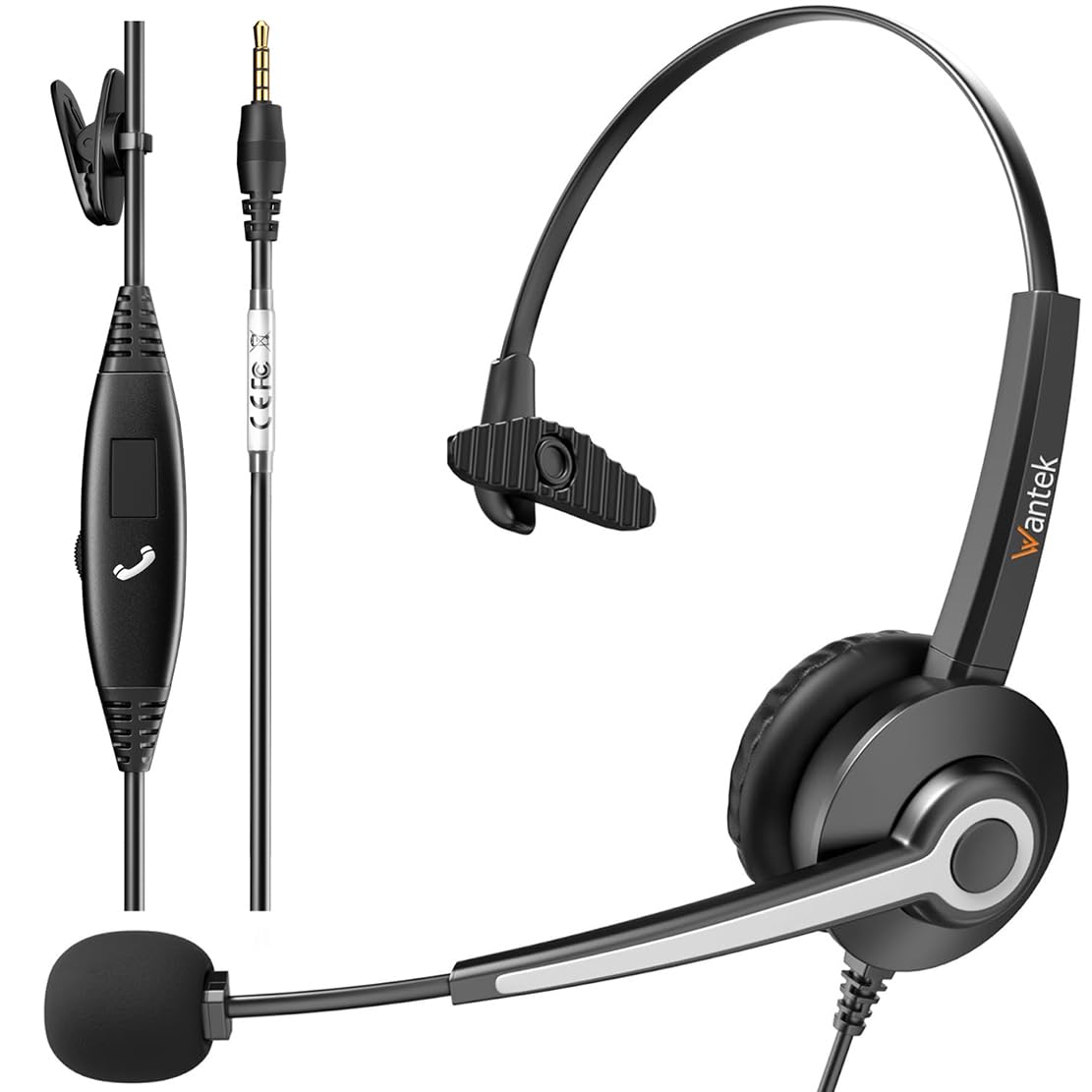 Wantek Headset with Microphone for PC Wired Headphones 3.5mm Headsets with Noise-Cancelling Microphone for Laptop - Computer Hea