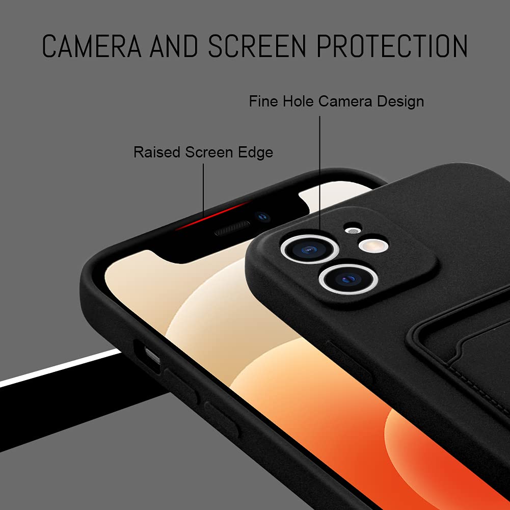 Mzelq Wallet Case For Iphone 12 (6.1 Inch), Card Holder Camera Protection Cover + Screen Protector, Soft Slim Card Slot Case Com