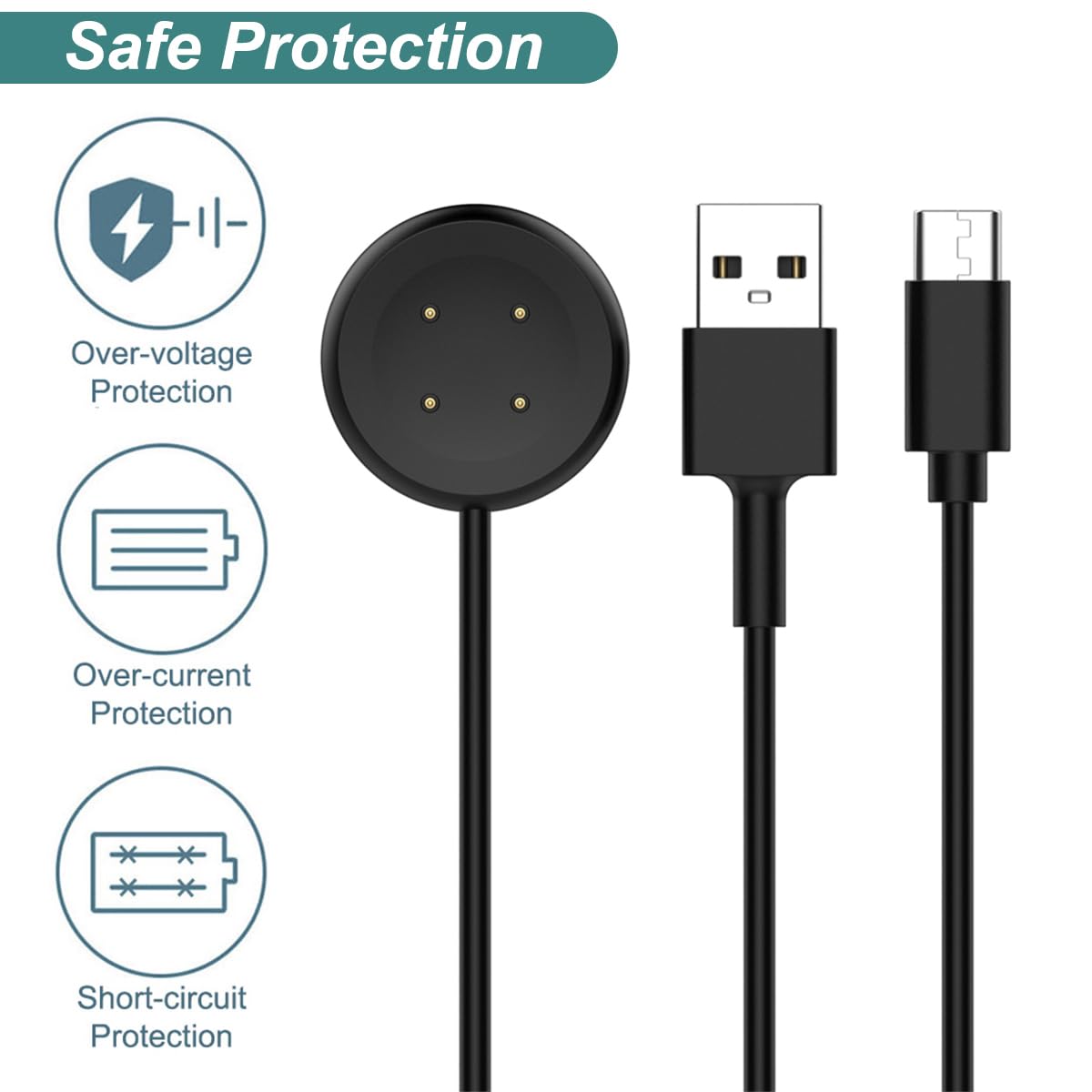 Charger For Google Pixel Watch 2 & 3, Replacement Usb-A/C Charging Cable Cord For Smart Watch (3.3Ft/1M) (Black)