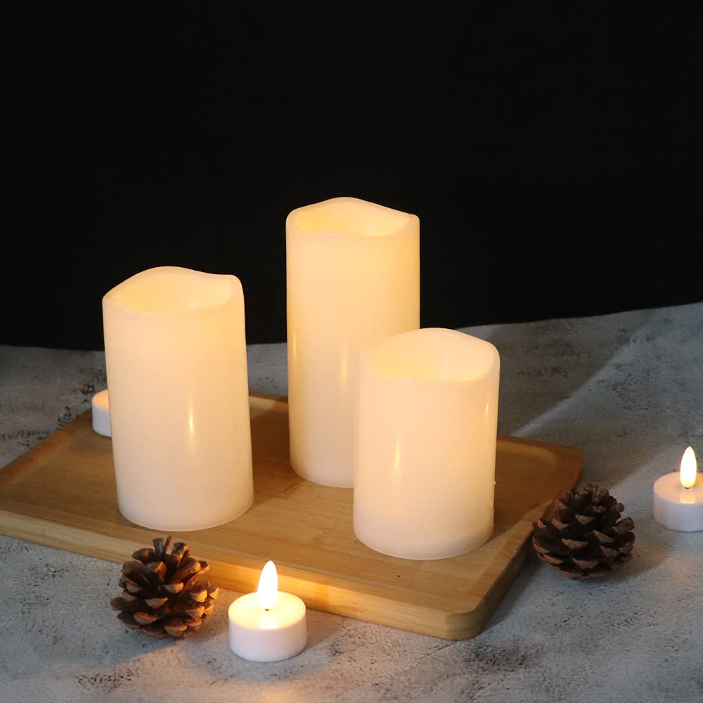 Eldnacele Waterproof Flameless Flickering Candles Weatherproof Battery Operated Led Candles With Remote And Timer White Plastic
