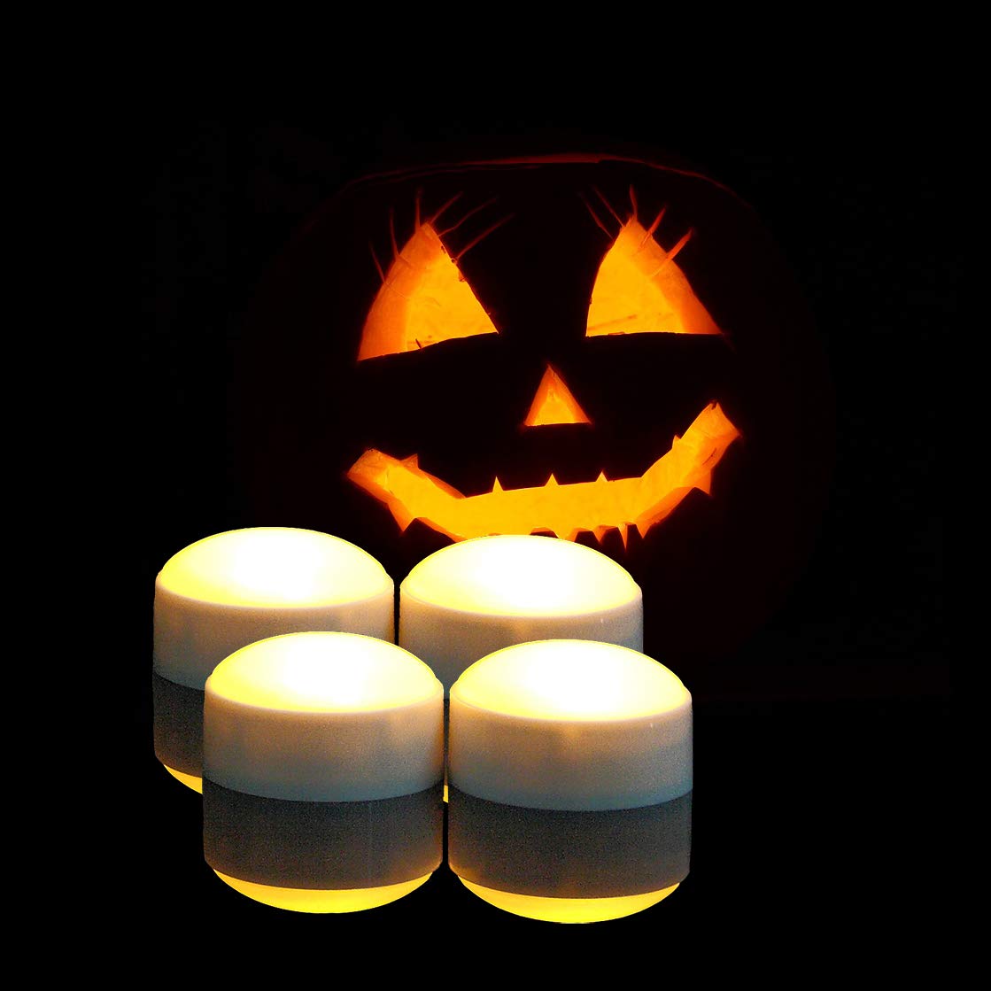 Izan 4 Pack Battery Operated Led Pumpkin Lights With Remote And Timer, Bright Flickering Flameless Candle Set For Pumpkin D  Cor