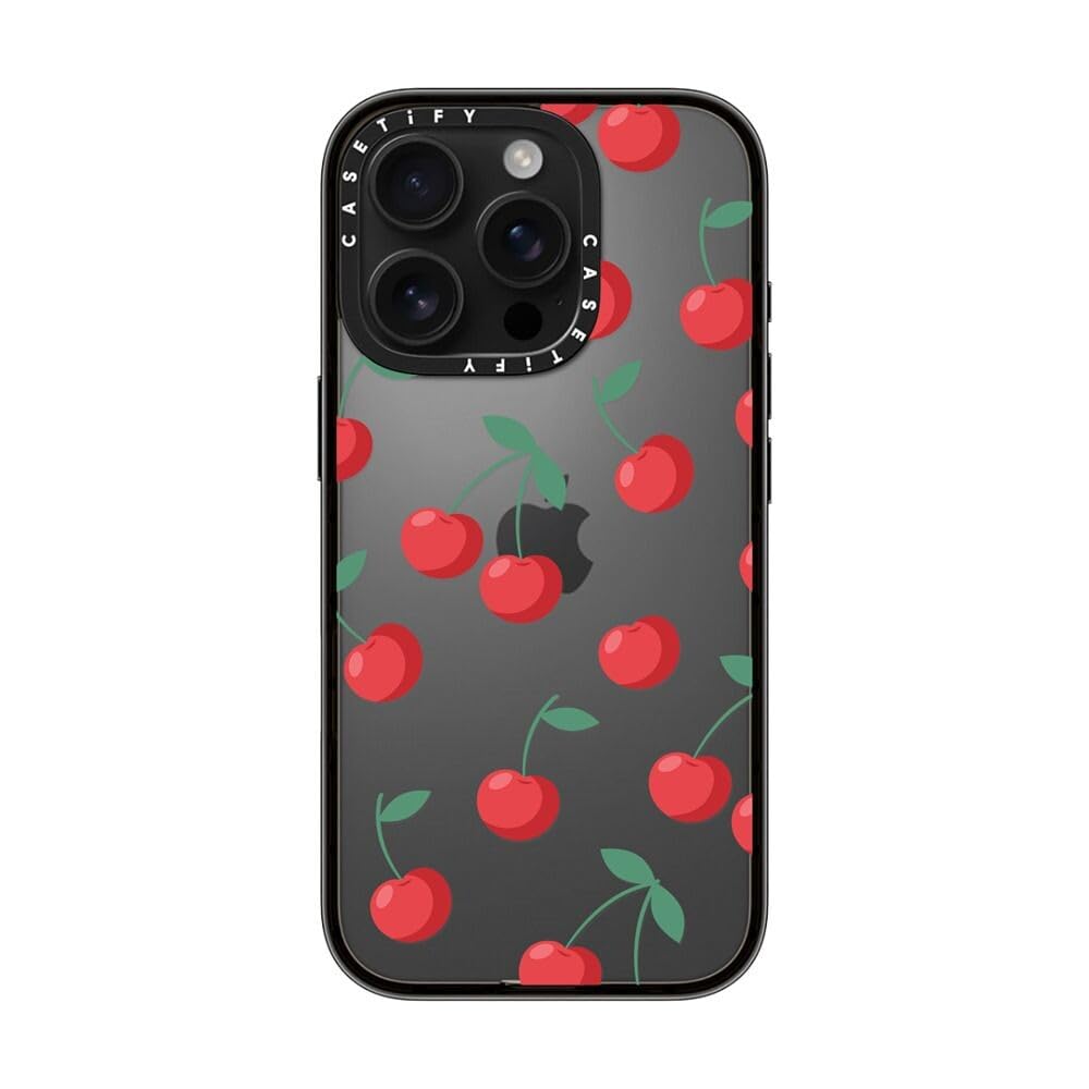 Casetify Compact Case For Iphone 16 Pro [Lightweight / 4 Ft. 2X Military Grade Drop Protection/Slim]   Cherries   Clear Black