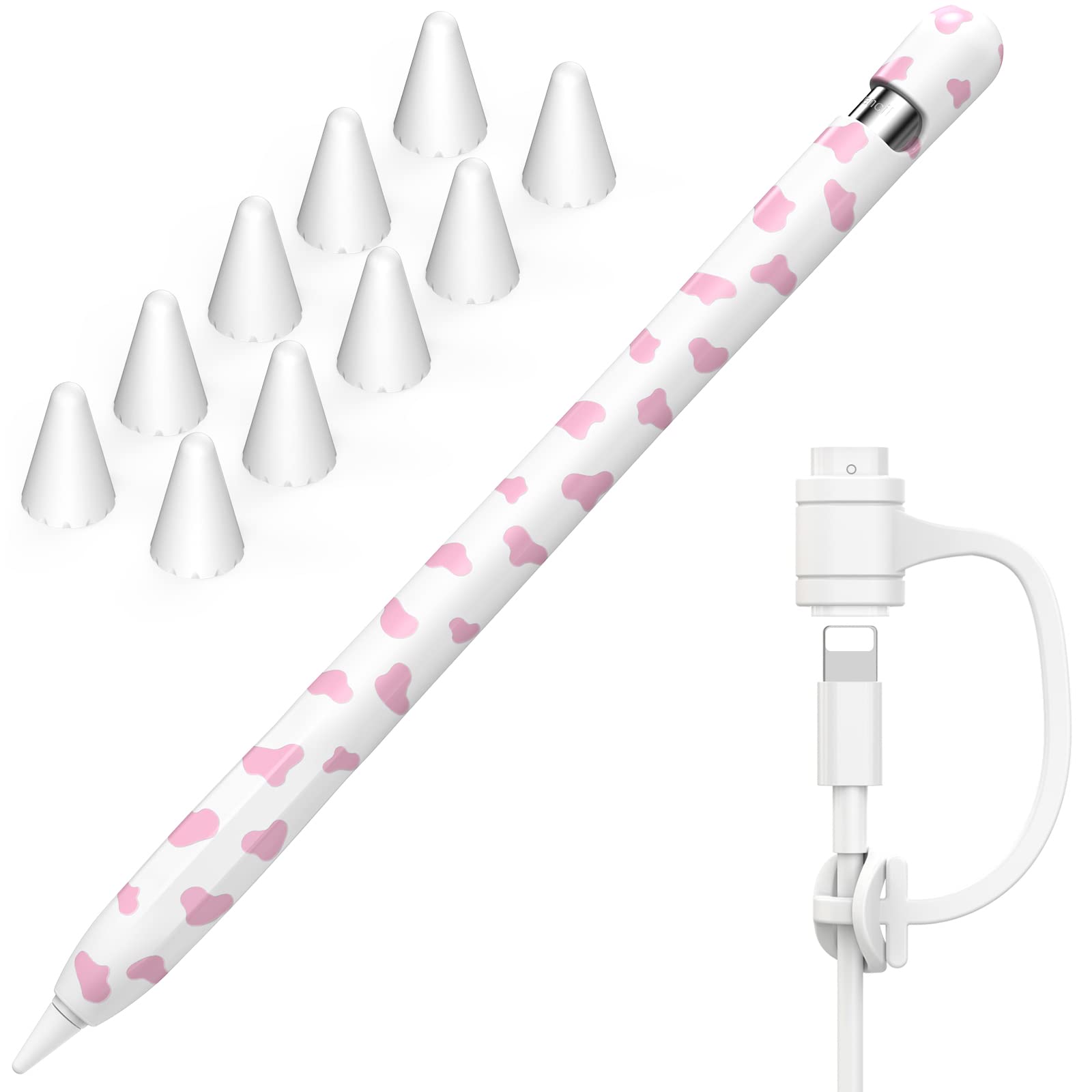 Niutrendz Cow Print Case For Apple Pencil 1St Generation Case Cover Silicone Protective Sleeve Accessories With Apple Pencil Tip