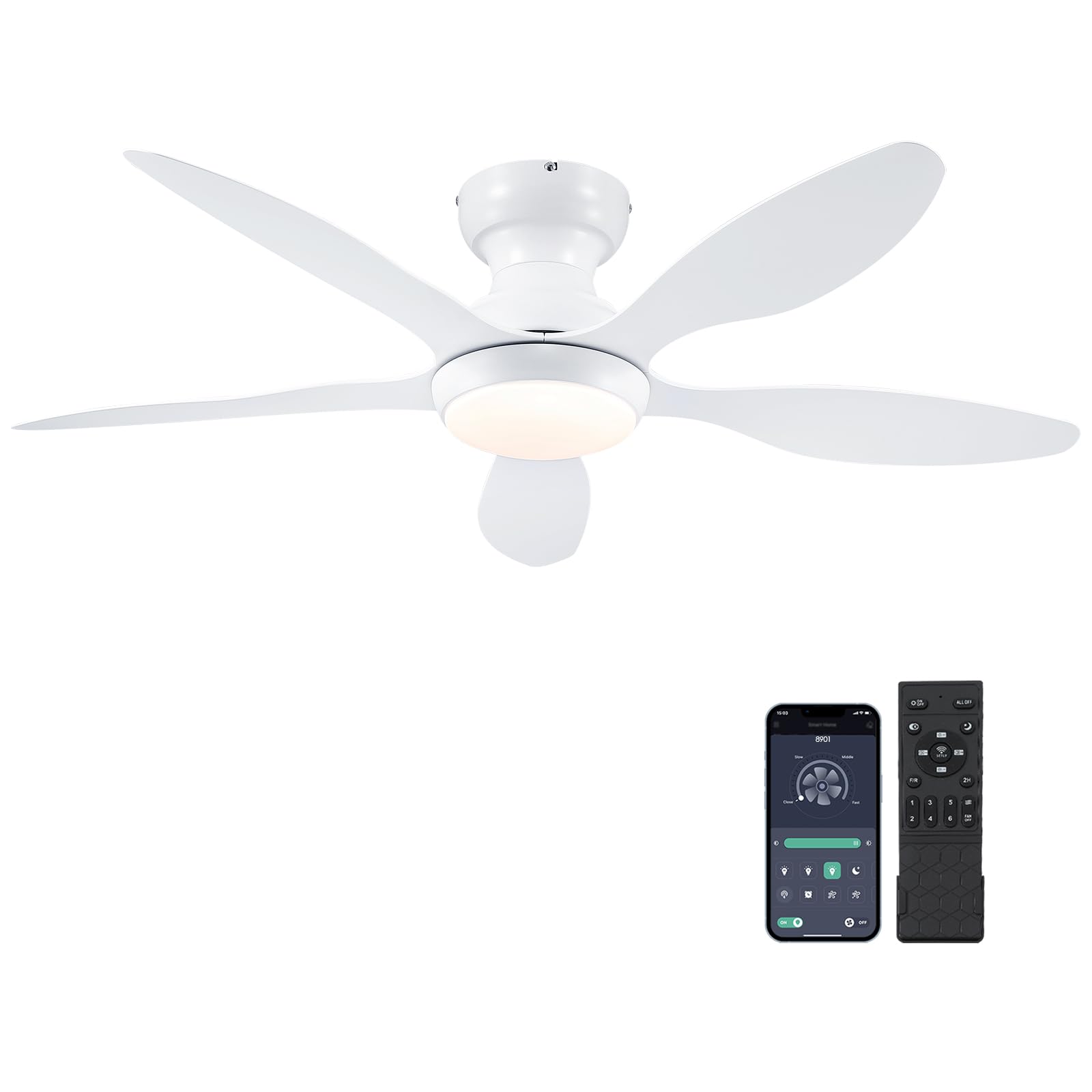 Ceiling Fans With Lights, 46 Inch Modern Low Profile Ceiling Fan With Light And Remote App Control, Flush Mount, Quiet Dc Revers