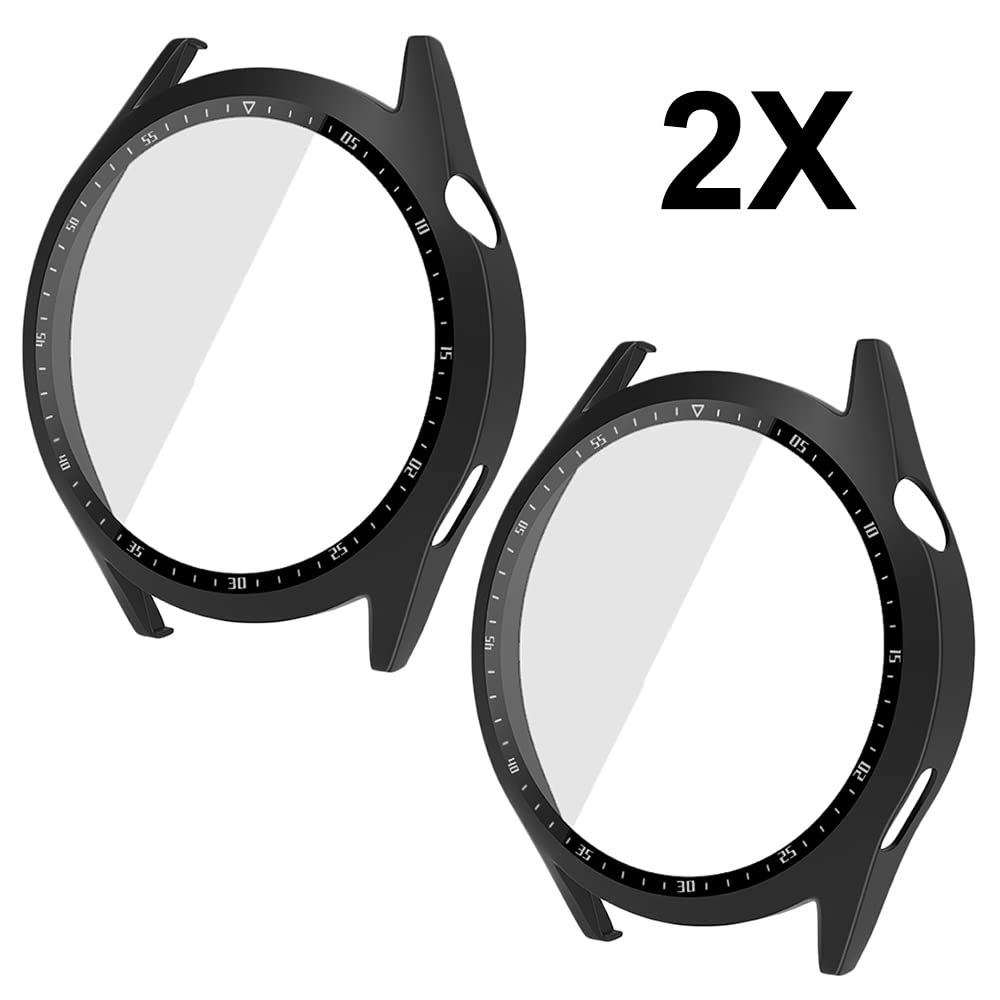 Acadeny [2 Pack] Case With Tempered Glass Screen Protector Compatible For Huawei Watch Gt3 46Mm, 9H Hardness 360 All Round Prote