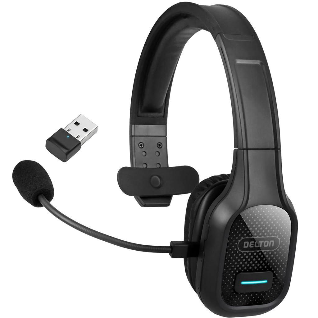 Delton Wireless Computer Headset with USB Dongle, Trucker Bluetooth Headset with Noise Canceling Mic, 35Hrs Talk time, Wireless 