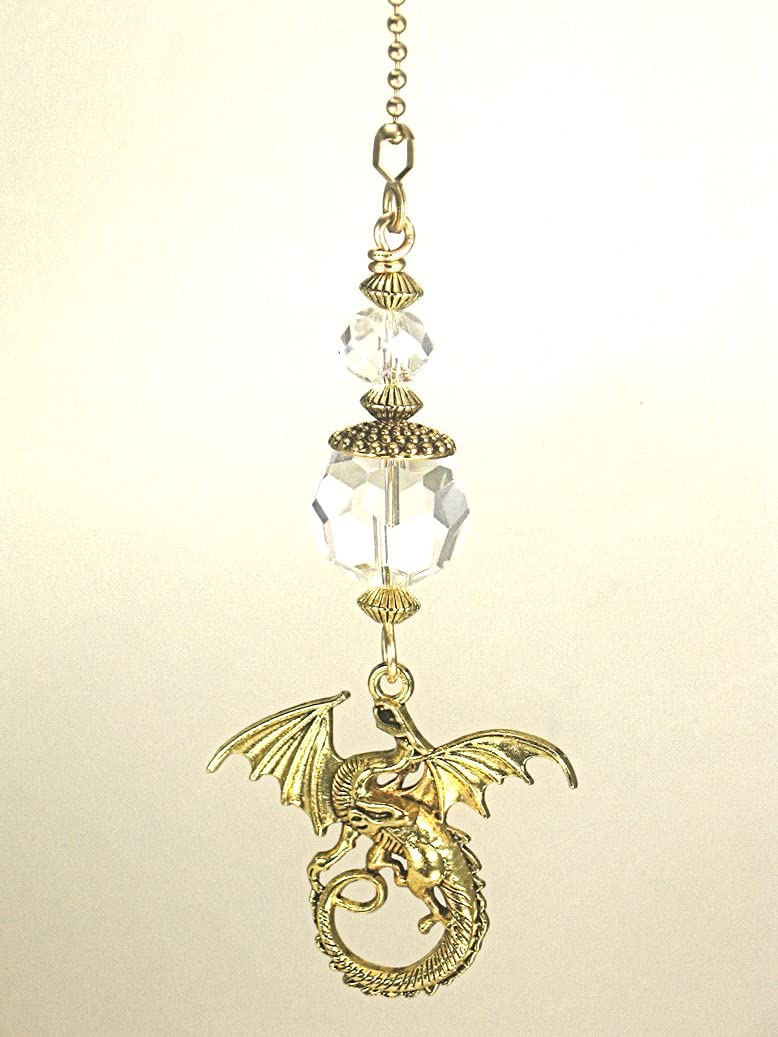 Golden Dragon With Clear Faceted Glass Ceiling Fan Pull
