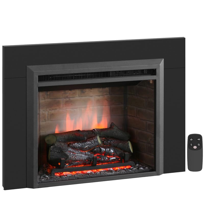 Puraflame Western 23'' Electric Fireplace Insert With Trim Kit, Fire Crackling Sound, Resin Log, Remote Control, 750/1500W Heate