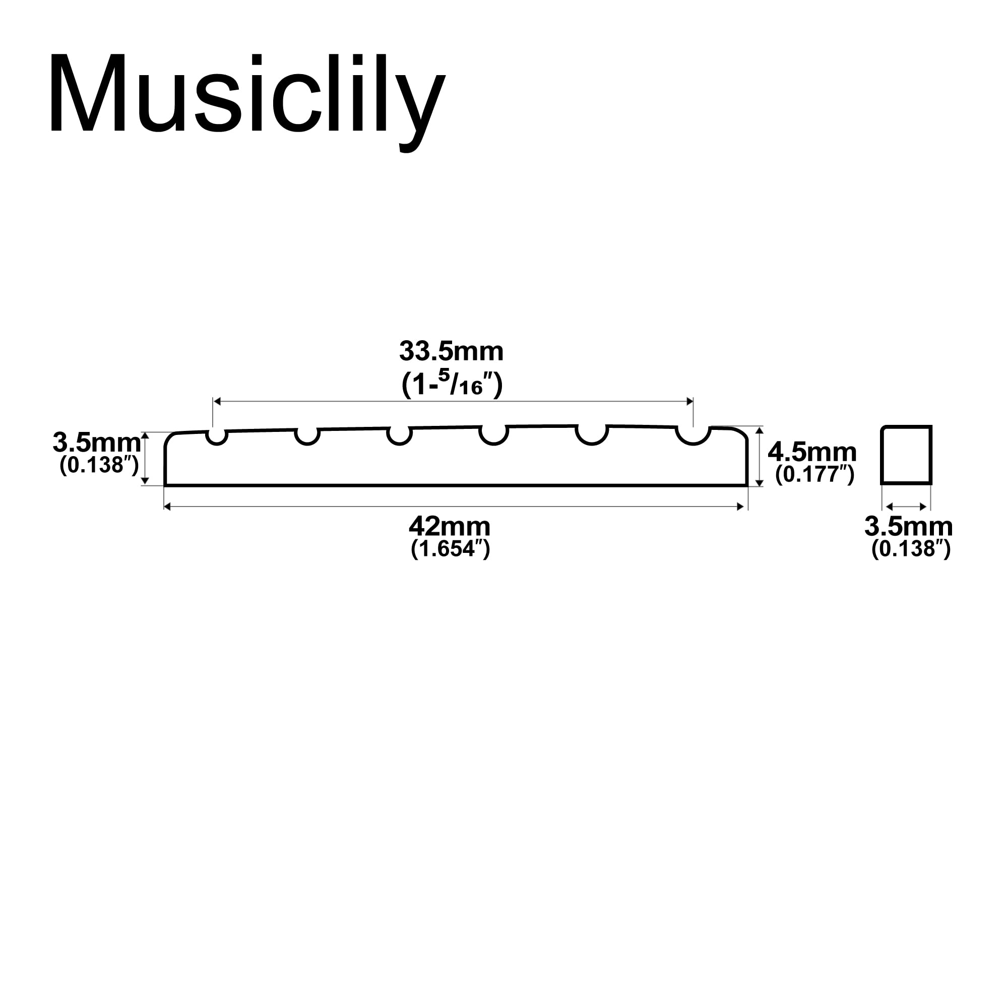 Musiclily 42Mm Bone Nut Slotted Electric Guitar Nut Flat Bottom For Strat Tele Guitar, 42X3.5X4.5Mm (2 Pieces)
