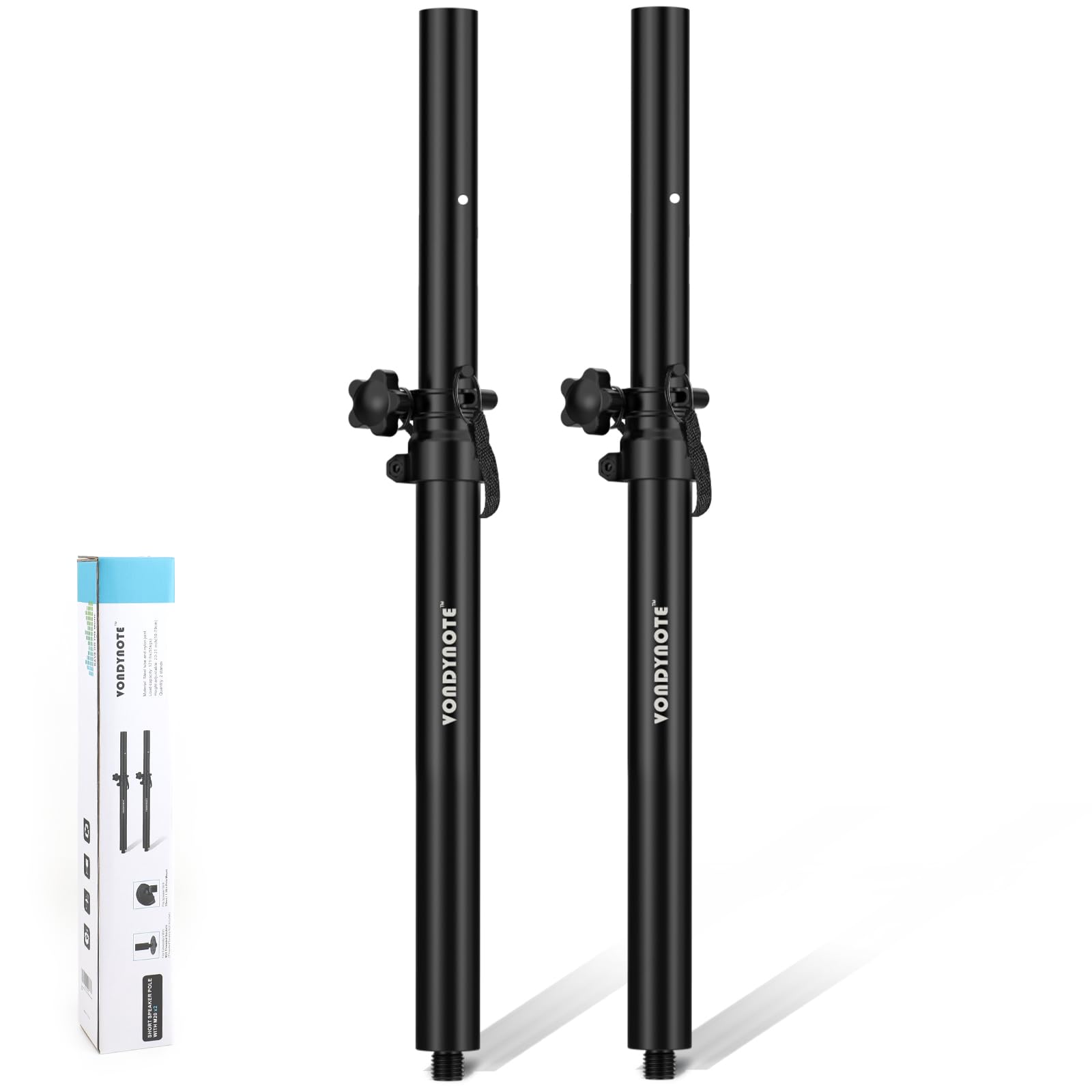 Vondynote Set of 2 Short Speaker Poles for Subwoofer - Mini Pole Mount Height Adjustable With M20 Threaded and 35mm Adapter Exte
