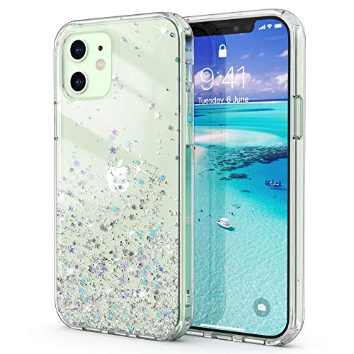 Ulak Clear Glitter Case Compatible With Iphone 12 Pro, Iphone 12 Sparkle Hard Back Cover + Soft Tpu Bumper Women Girls Shockproo