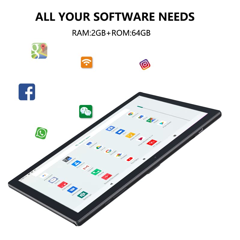 10 Inch Tablet, 64Gb Storage Tablets, Android 11 Tab, 512Gb Expandable, 8Mp+2Mp Camera, 1.5Ghz Cpu Quad Core Processor, 2Gb Ram
