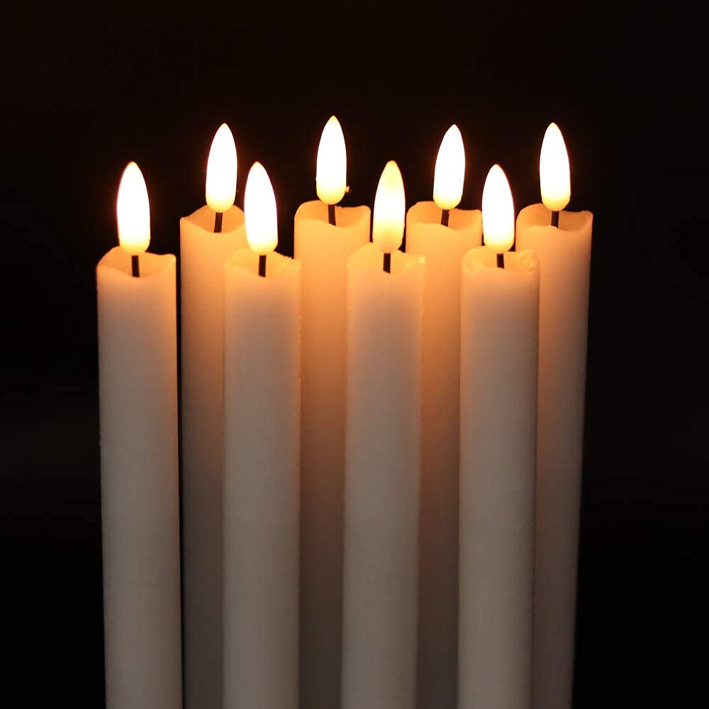 Wondise White Flameless Taper Candles With Timer, 6 Pack Battery Operated Led Flickering Real Wax Candle For Christmas Thanksgiv