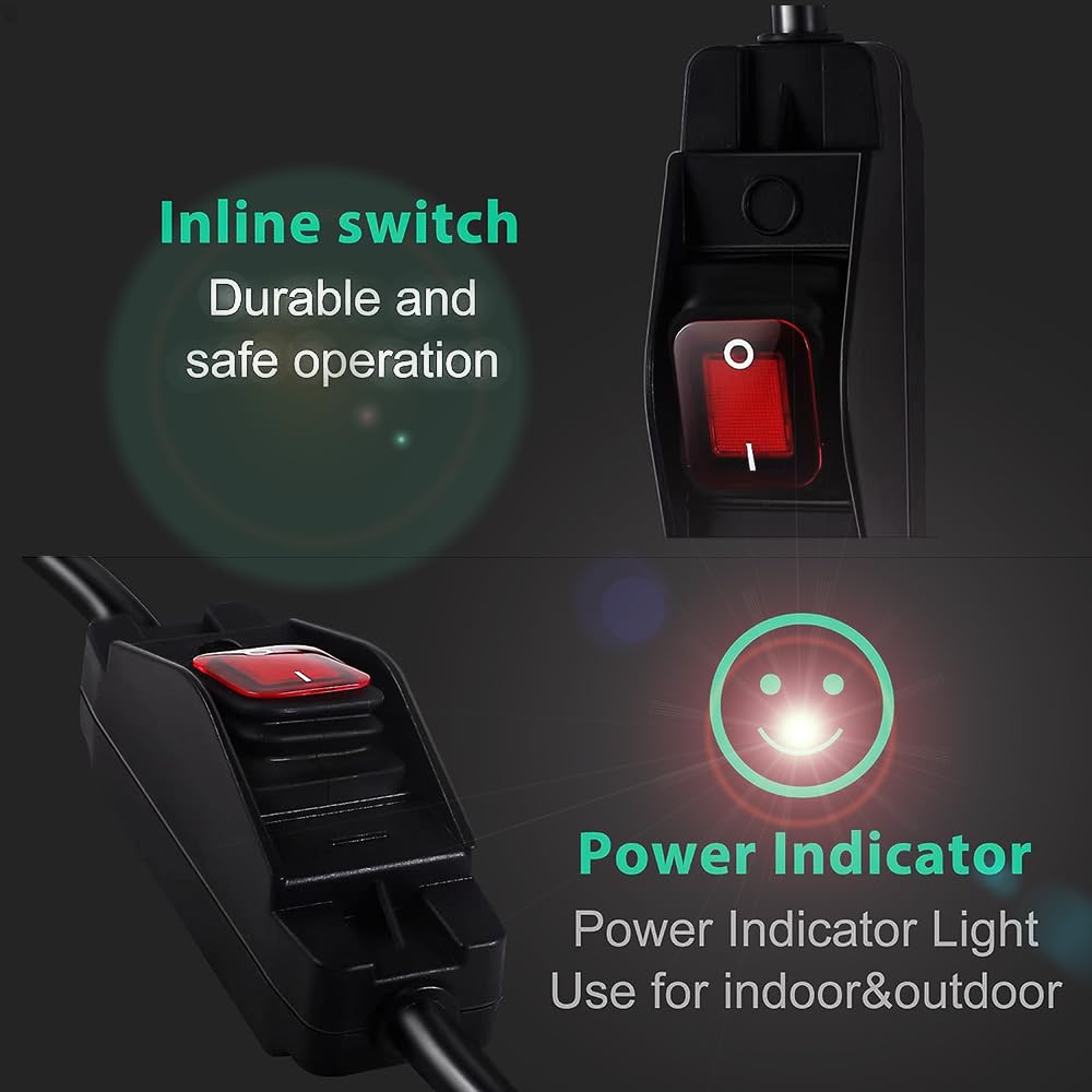 Outdoor Extension Cord With Waterproof In Line Switch, 3 Prong Heavy Duty Extension Cord With On Off Switch, 125V/250V 1625W Ext