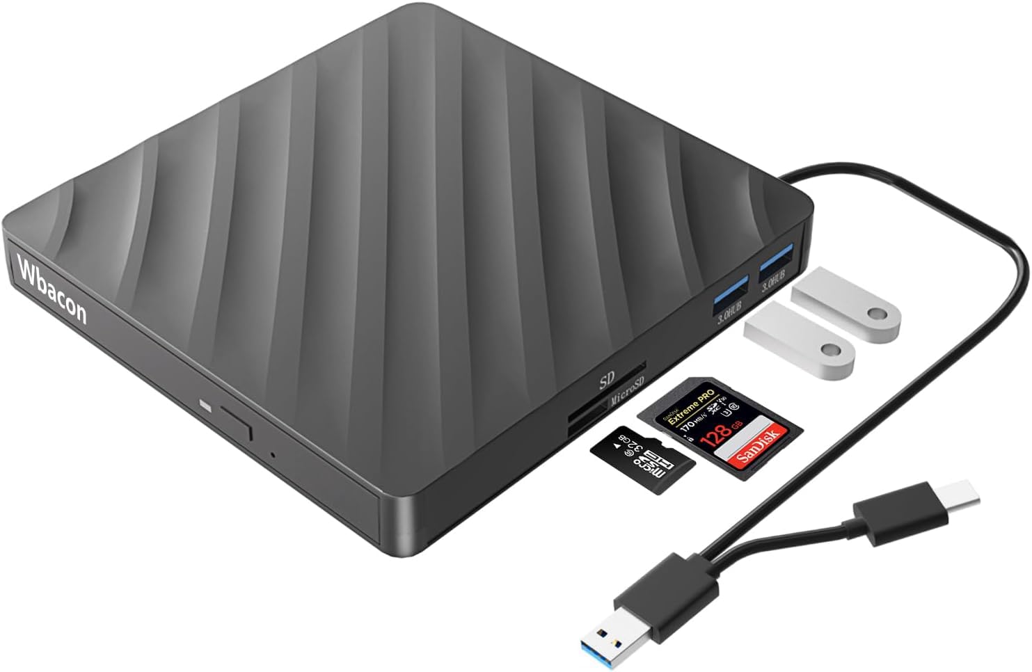 5 In 1 External Blu Ray Drive, Usb 3.0 Type C Slim Optical External Bluray Dvd Burner With Sd/Tf Card Reader 2 Usb 3.0 Hubs Comp