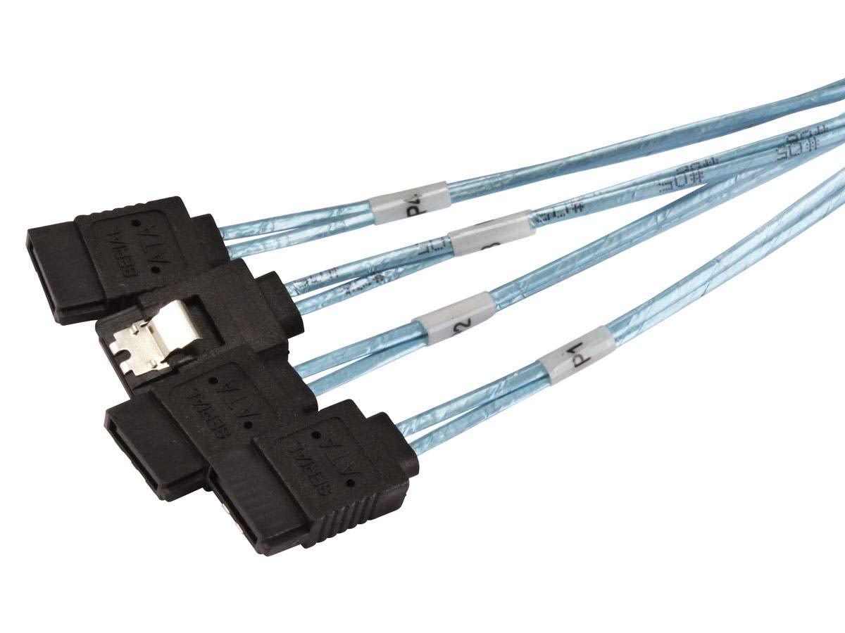 Monoprice 0.5M 30Awg Internal Mini Sas 36Pin (Sff 8087) Male W/ Latch To Sata 7Pin Female (X4) Forward Breakout Cable   Black