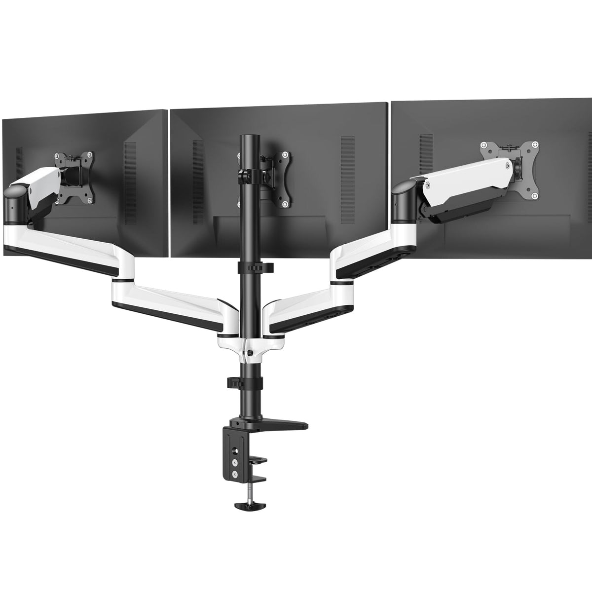Huanuo Triple Monitor Stand   Full Motion Articulating Gas Spring Monitor Mount Fit Three 17 To 32 Inch Lcd Computer Screens With Clamp, Grommet Kit