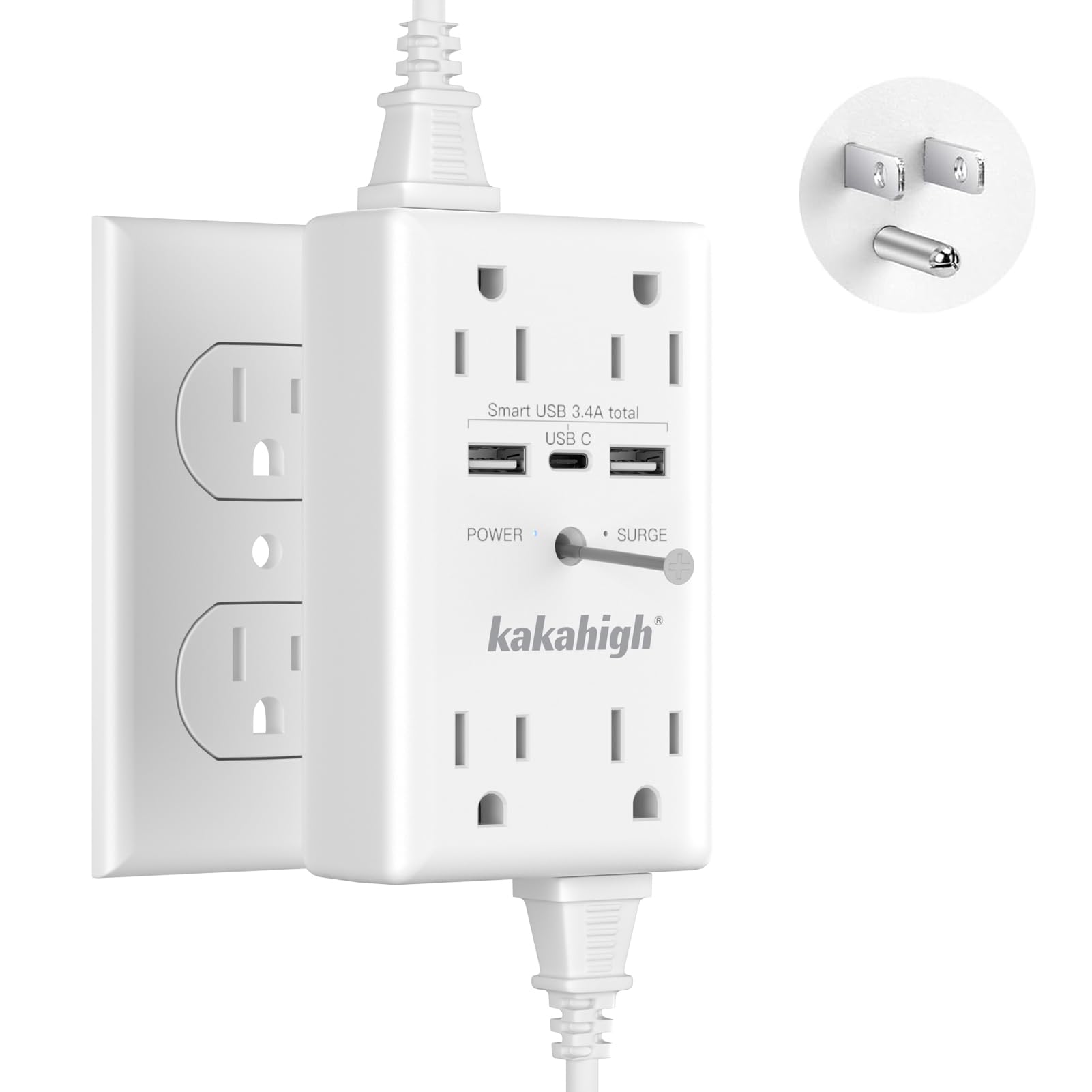 Wall Outlet Extender With Screw, 8 Way Outlets With 1680J Surge Protected, Multi Plug Wall Outlet With Usb Ports, Led Indicator,
