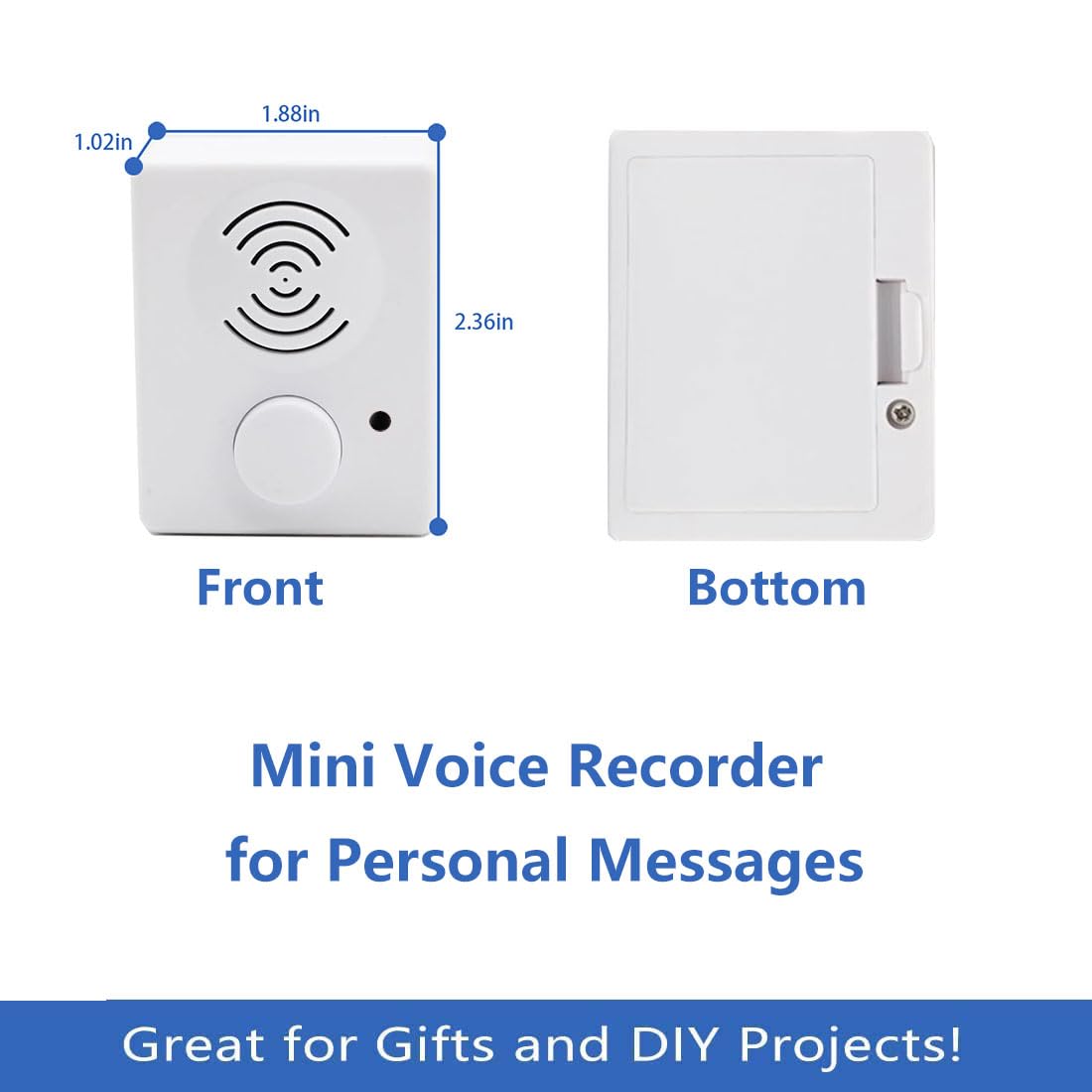 JRGKJCP 16 Minutes Voice Recorder, White, 2.36x1.88x1.02in, Model CHR08, Ideal for Stuffed Animals and Personalized Items