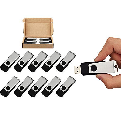 Topesel 10 Pack 8Gb Usb 2.0 Flash Drive Memory Stick Fold Storage Thumb Stick Pen Swivel Design (8G, 10Pcs, Black)