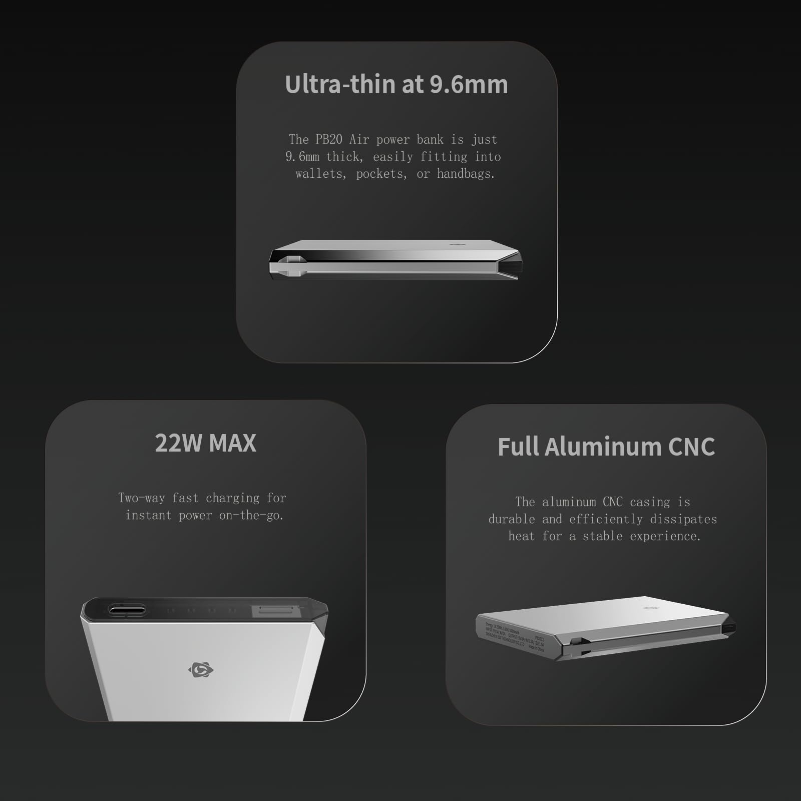 Limeta Portable Charger,Ultra Slim 22W 5000Mah Fast Charging Power Bank With 65W Usb-C Cable Lanyard/App Control,Travel/Camping