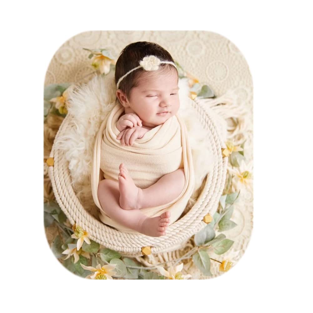 Coberllus Newborn Baby Photo Props Blanket Stretch Knit Double Side Wrap For Boys Girls Photography Shoot (Beige)