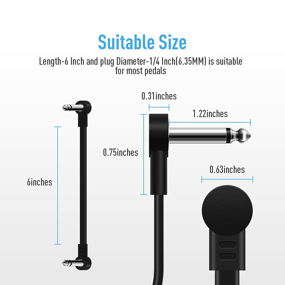 Sonicake 6 Inch Patch Cable For Guitar Effect Pedal Cables Black (3 Pack)