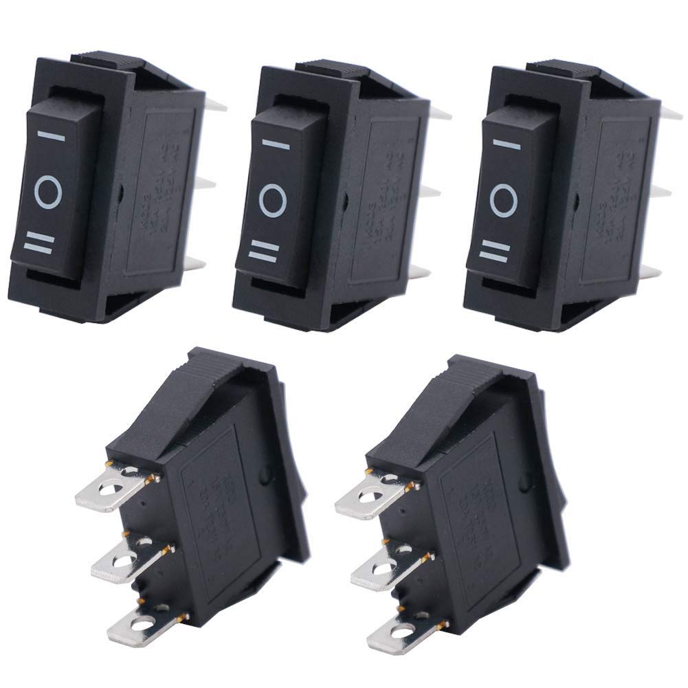 Twidec/5Pcs Rocker Switch 3 Pins 3 Position On/Off/On Ac 6A/125V 10A/250V Spdt Car Boat Black Rocker Switch Toggle Kcd3 103