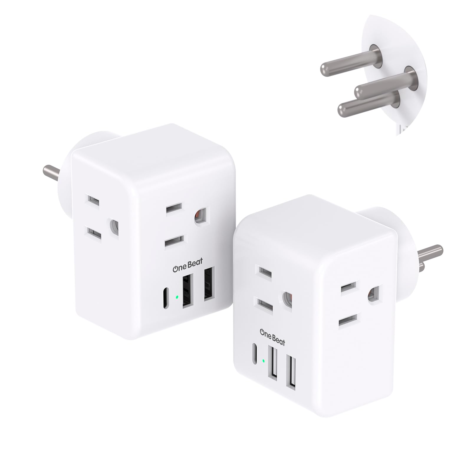 2 Pack Israel Power Adapter, One Beat Israel Travel Plug Adapter With 3 American Outlets 3 Usb Ports(1 Usb C), 6 In 1 Type H Tra