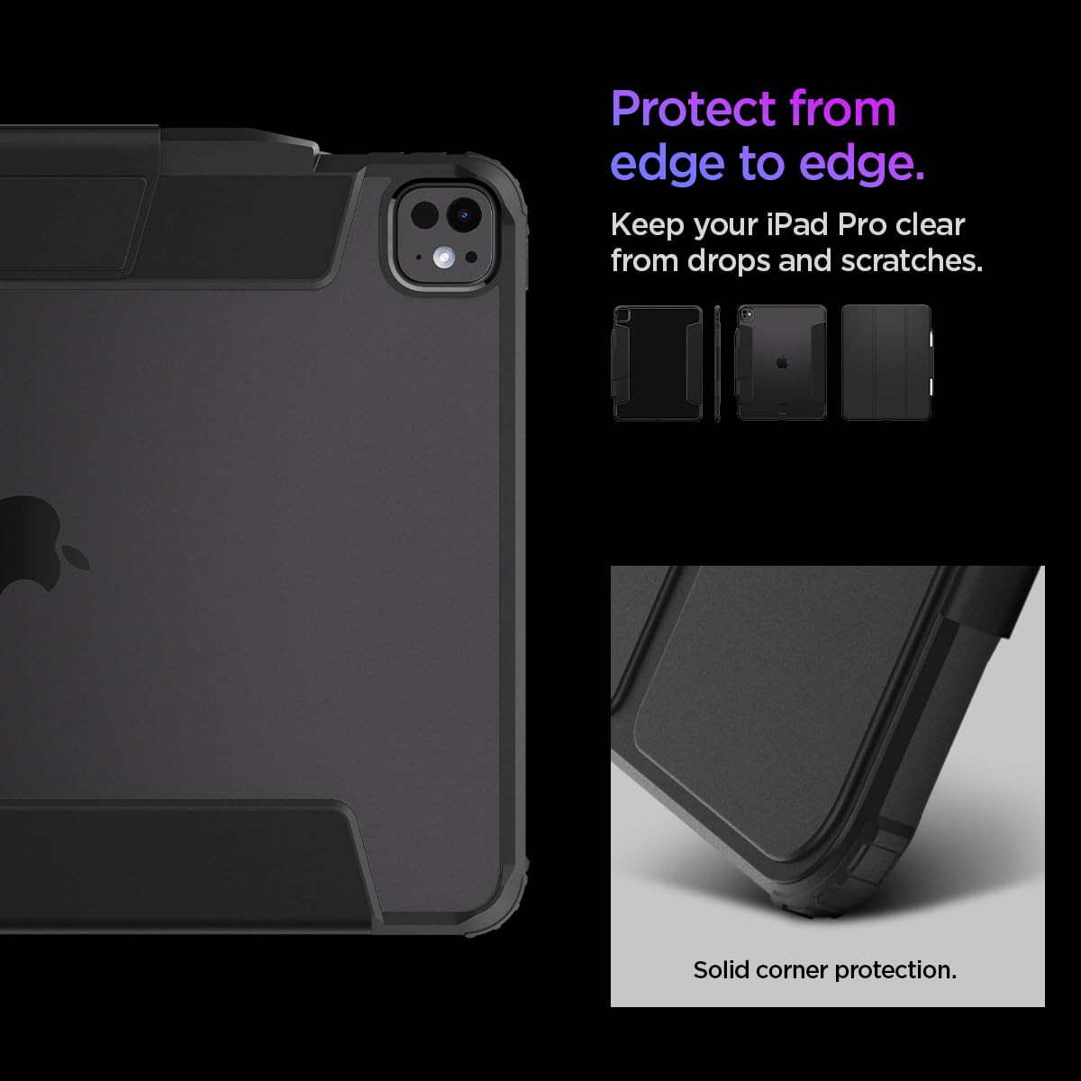 Spigen Ultra Hybrid Pro Designed For Ipad Pro 13 Inch Case M4 (2024) With Clear Transparent Back And Pencil Holder   Black
