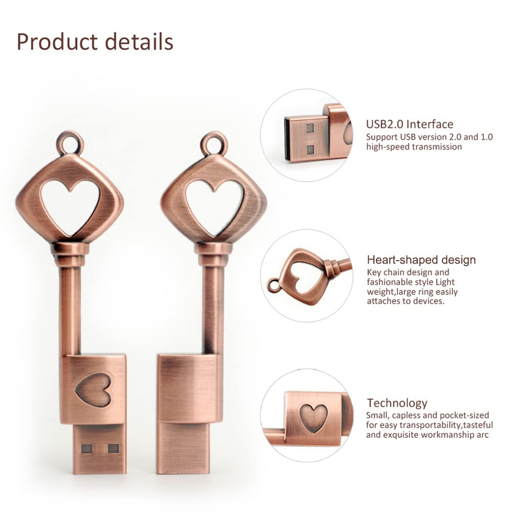 Borlterclamp Cute Usb Flash Drive 32Gb Heart Key Shaped Memory Stick Usb Key With Gift Box