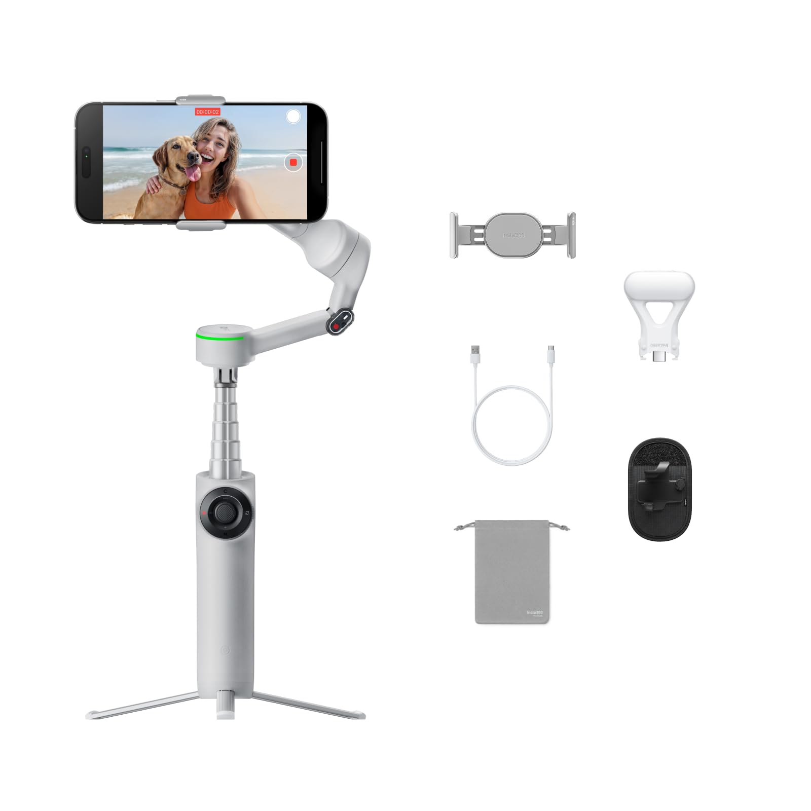 Insta360 Flow 2 Pro Vlog Bundle Grey - Foldable AI Phone Gimbal, Track in 200+ Apps with Apple DockKit, 360 Pan Tracking, Built-