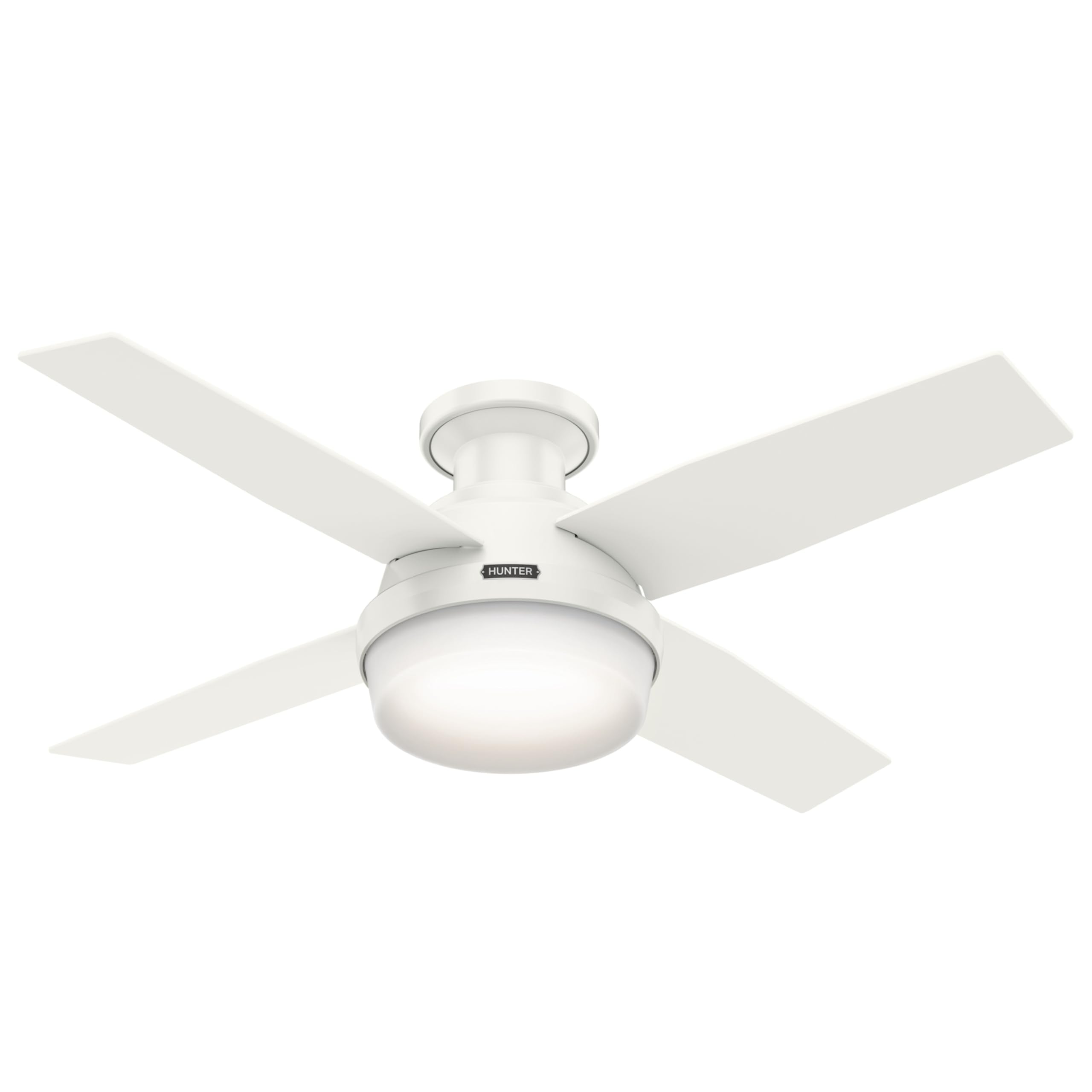 Hunter 44 Inch Indoor Ceiling Fan With Led Light And Remote Control - White Modern Ceiling Fan, Low Profile Mount, 4 Blades, For