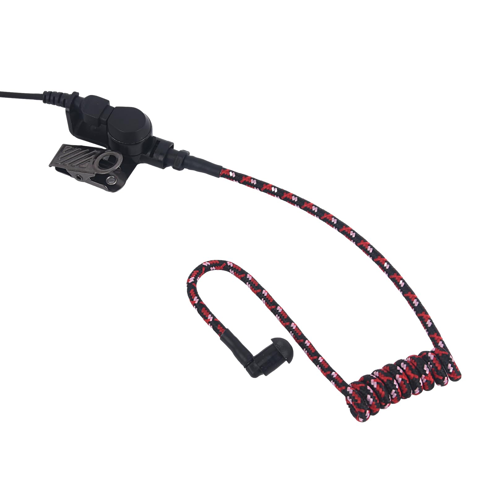 Pdflie Braided Knitted Woven Fabric Fiber Coil Tube Replacement For Walkie Talkie Radio Acoustic Earpiece Headset (Black Red Blu